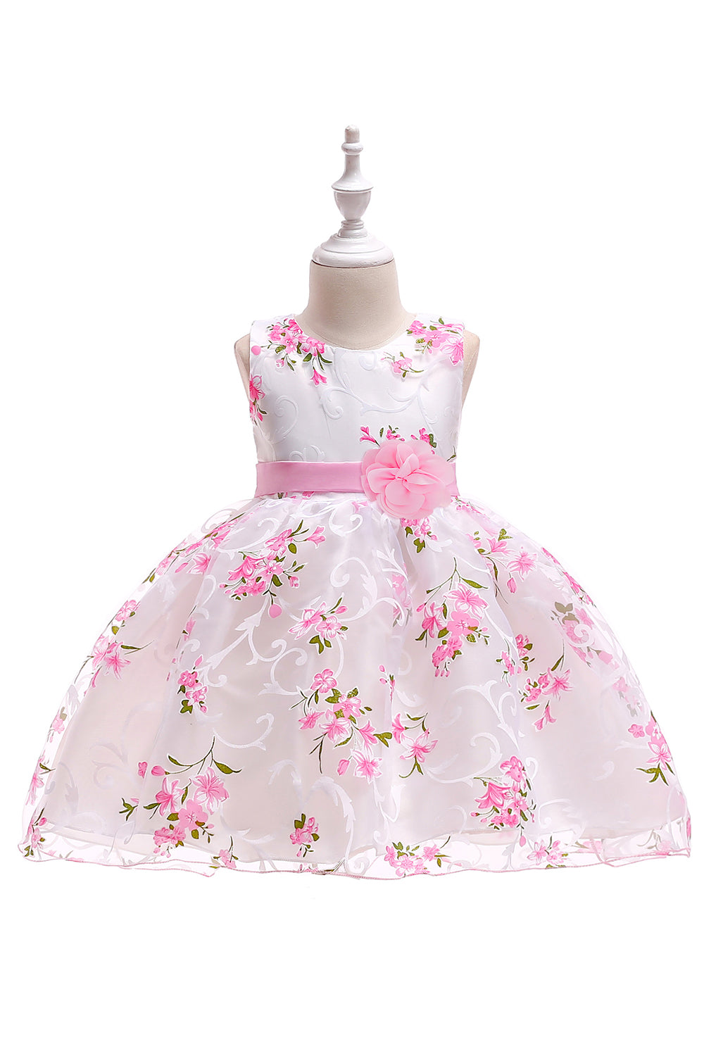 Bonito sem mangas rosa vestido de festa das meninas