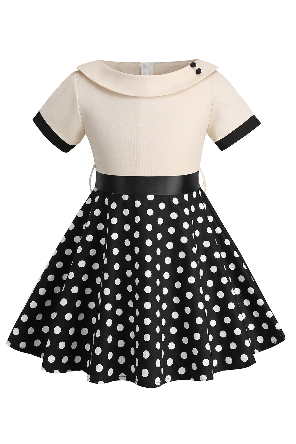Bateau Pescoço Polka Dots Branco Vintage Vestidos De Menina
