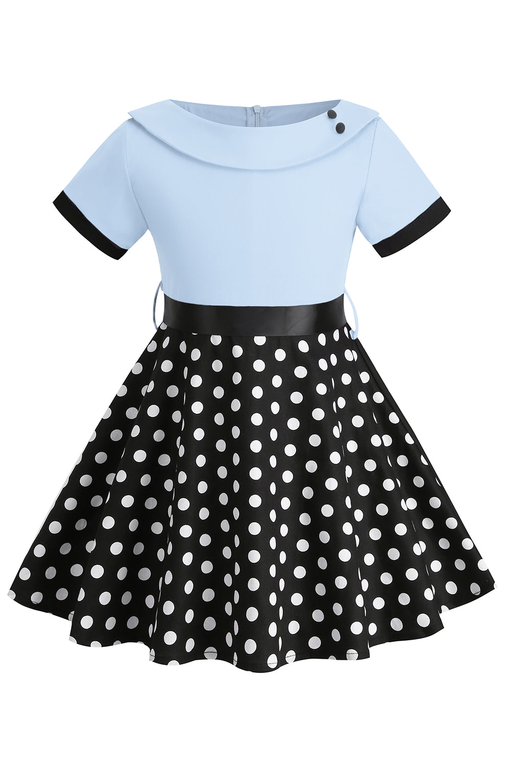 Bateau Pescoço Polka Dots Branco Vintage Vestidos De Menina