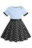 Bateau Pescoço Polka Dots Branco Vintage Vestidos De Menina