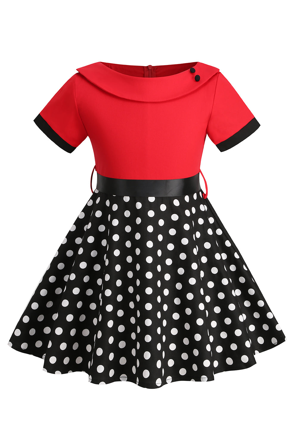 Bateau Pescoço Polka Dots Branco Vintage Vestidos De Menina