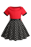 Bateau Pescoço Polka Dots Branco Vintage Vestidos De Menina