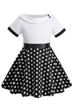 Bateau Pescoço Polka Dots Branco Vintage Vestidos De Menina