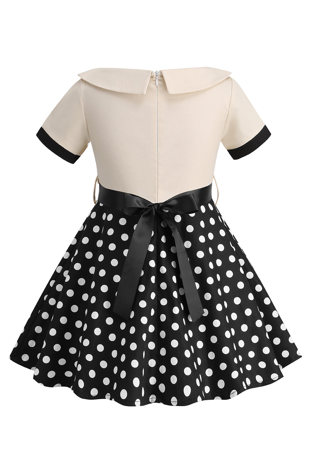 Bateau Pescoço Polka Dots Branco Vintage Vestidos De Menina