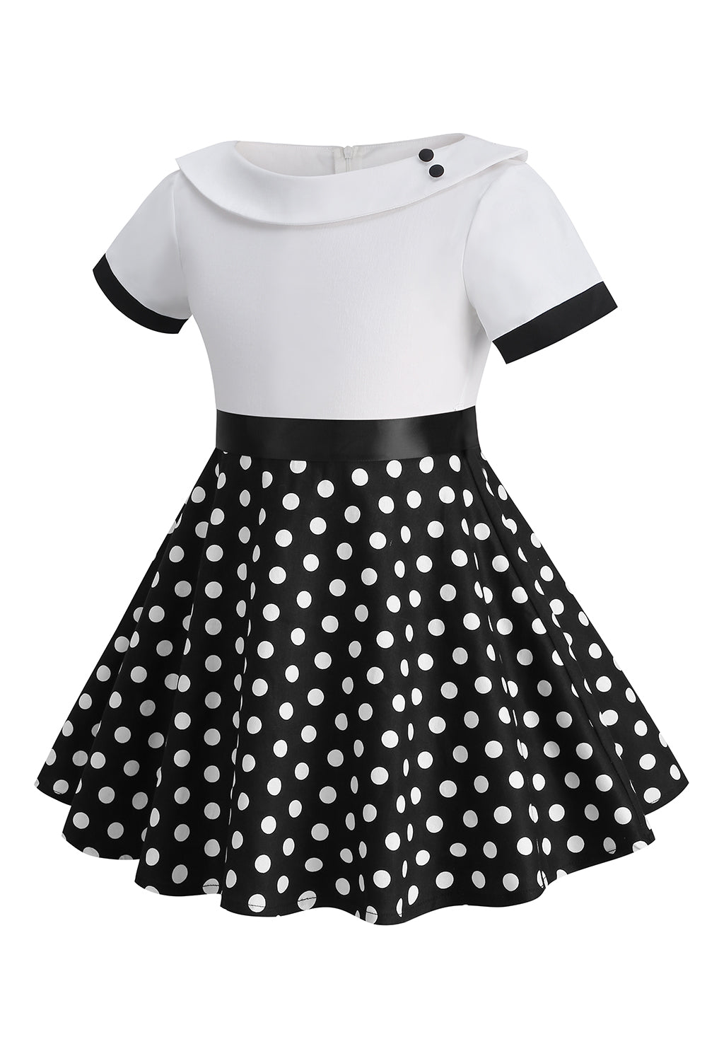 Bateau Pescoço Polka Dots Branco Vintage Vestidos De Menina
