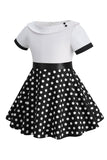 Bateau Pescoço Polka Dots Branco Vintage Vestidos De Menina