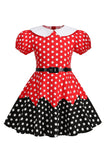 Puff Mangas Polka Dots Preto Uma Linha Vestido Feminino