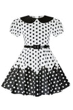 Puff Mangas Polka Dots Preto Uma Linha Vestido Feminino