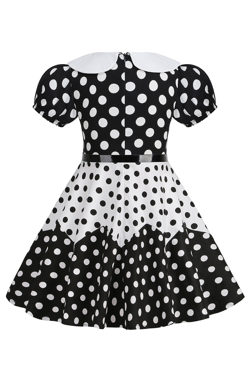 Puff Mangas Polka Dots Preto Uma Linha Vestido Feminino