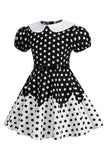 Puff Mangas Polka Dots Preto Uma Linha Vestido Feminino