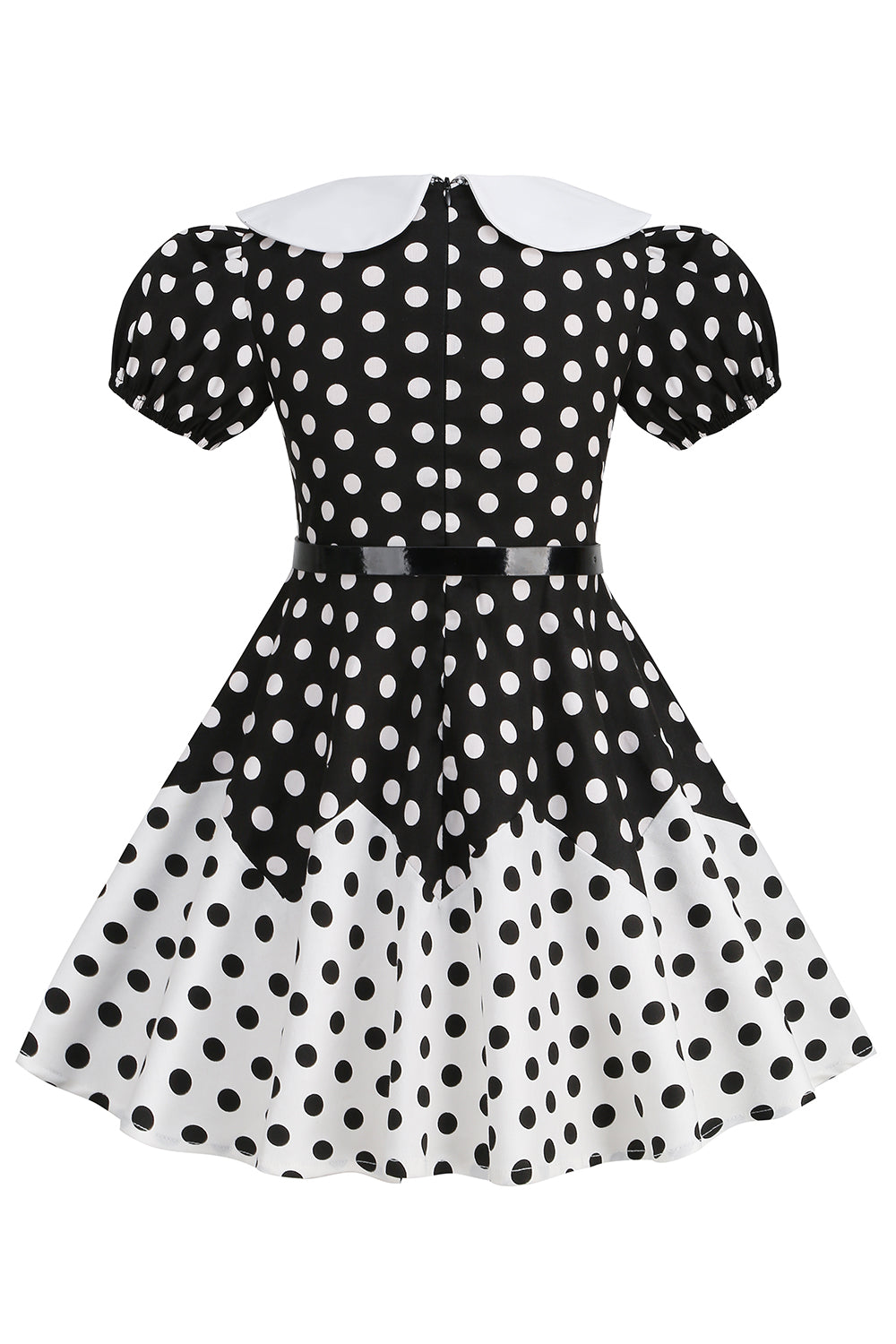 Puff Mangas Polka Dots Preto Uma Linha Vestido Feminino