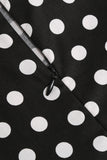 Puff Mangas Polka Dots Preto Uma Linha Vestido Feminino