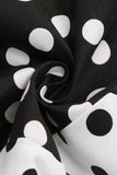 Puff Mangas Polka Dots Preto Uma Linha Vestido Feminino
