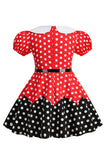 Puff Mangas Polka Dots Preto Uma Linha Vestido Feminino