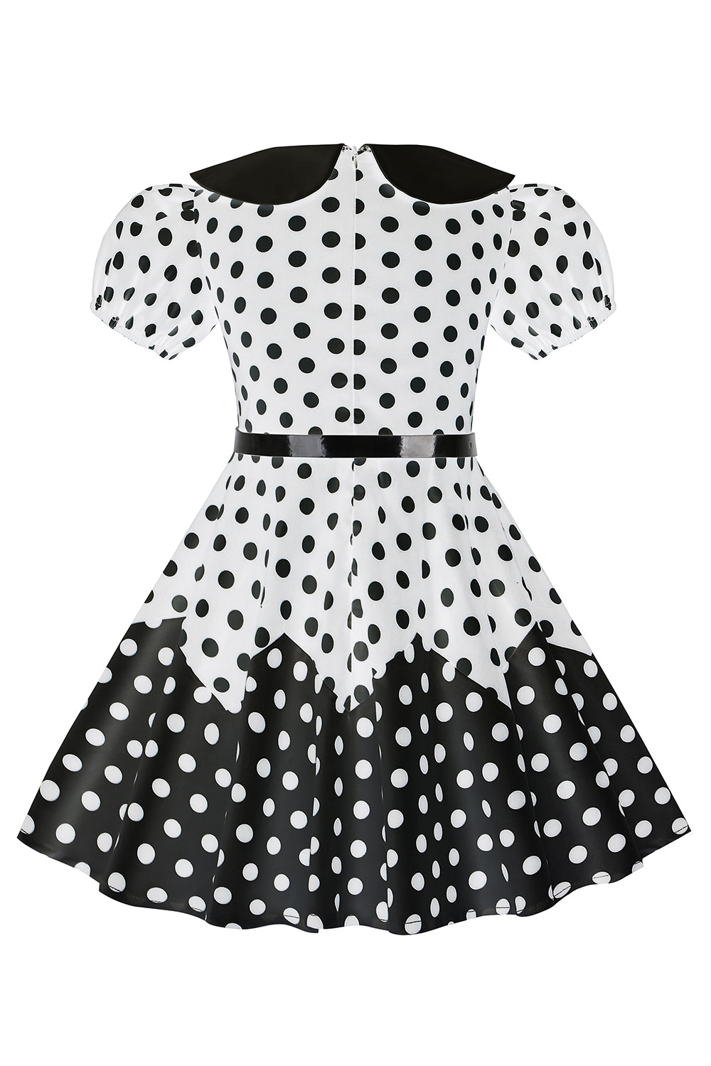 Puff Mangas Polka Dots Preto Uma Linha Vestido Feminino