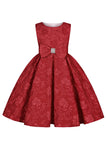 Bonito Pescoço Redondo Rosa Jacquard Vestido de Menina