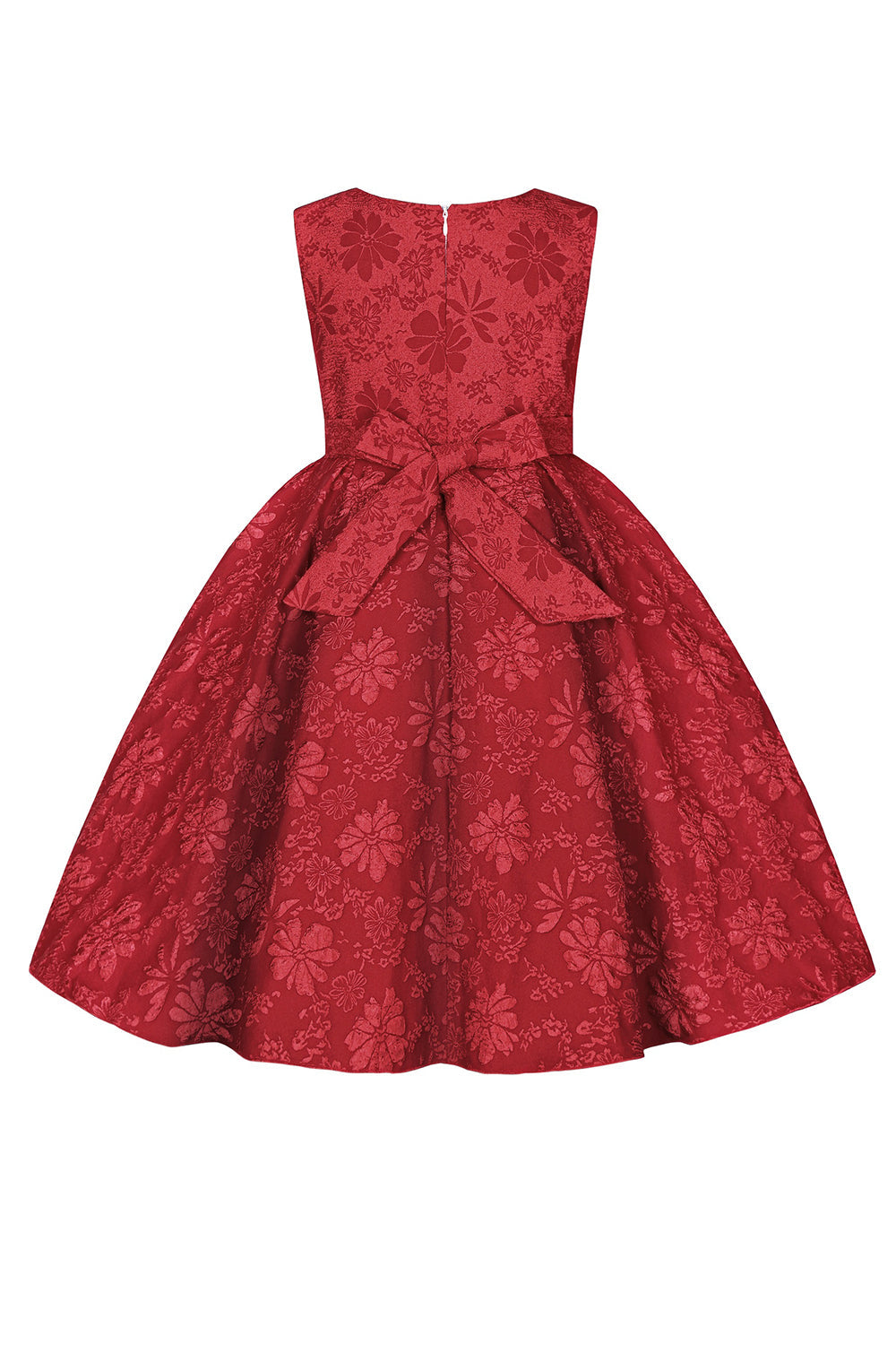 Bonito Pescoço Redondo Rosa Jacquard Vestido de Menina