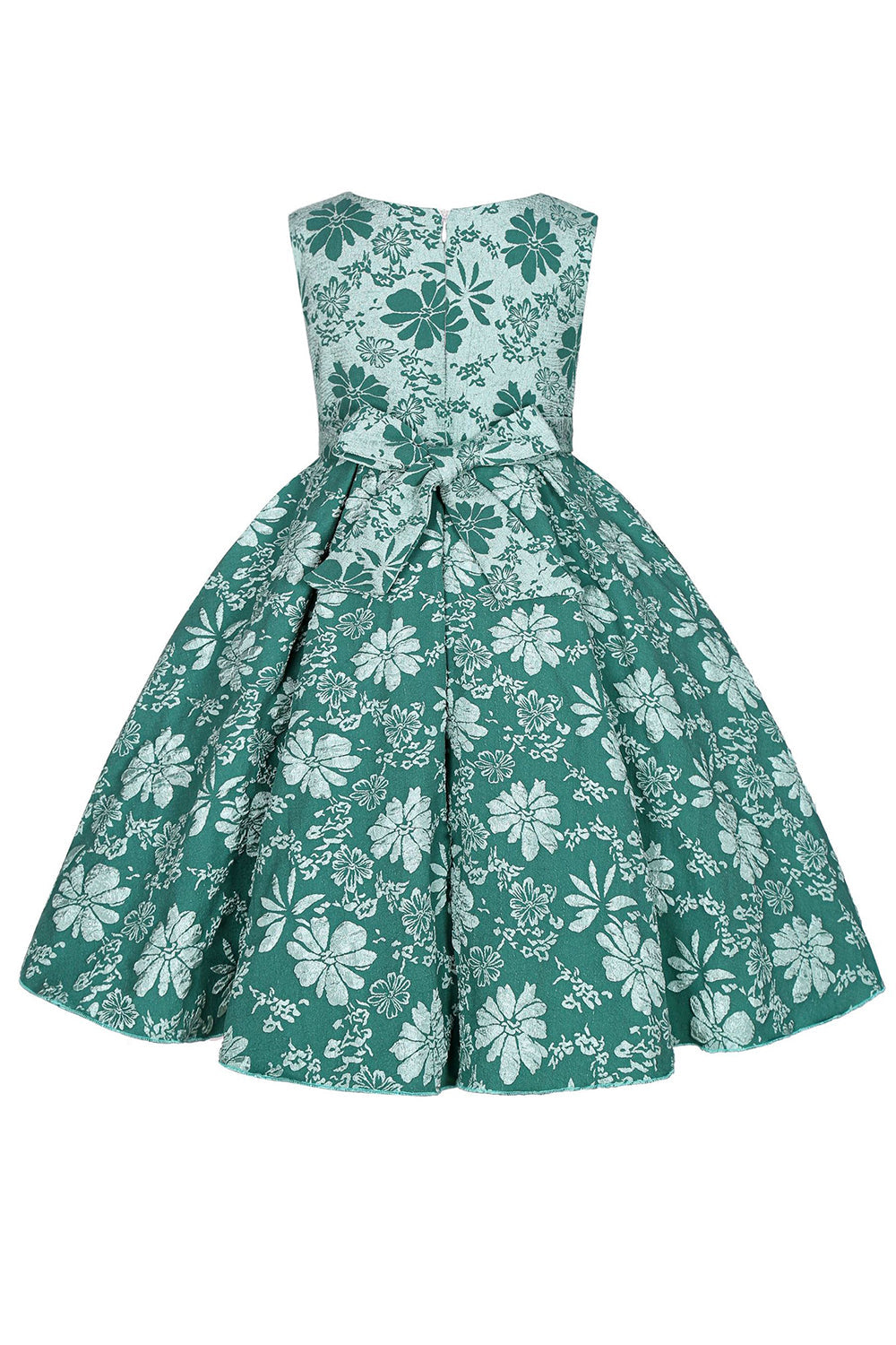 Bonito Pescoço Redondo Rosa Jacquard Vestido de Menina