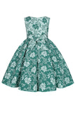 Bonito Pescoço Redondo Rosa Jacquard Vestido de Menina
