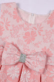 Bonito Pescoço Redondo Rosa Jacquard Vestido de Menina