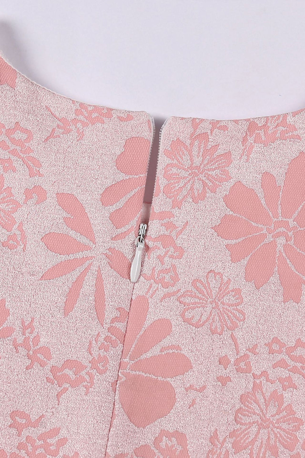 Bonito Pescoço Redondo Rosa Jacquard Vestido de Menina