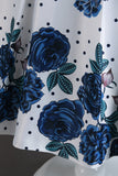A Line Pescoço Redondo Azul Estampado Vestido de Menina