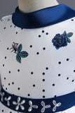 A Line Pescoço Redondo Azul Estampado Vestido de Menina