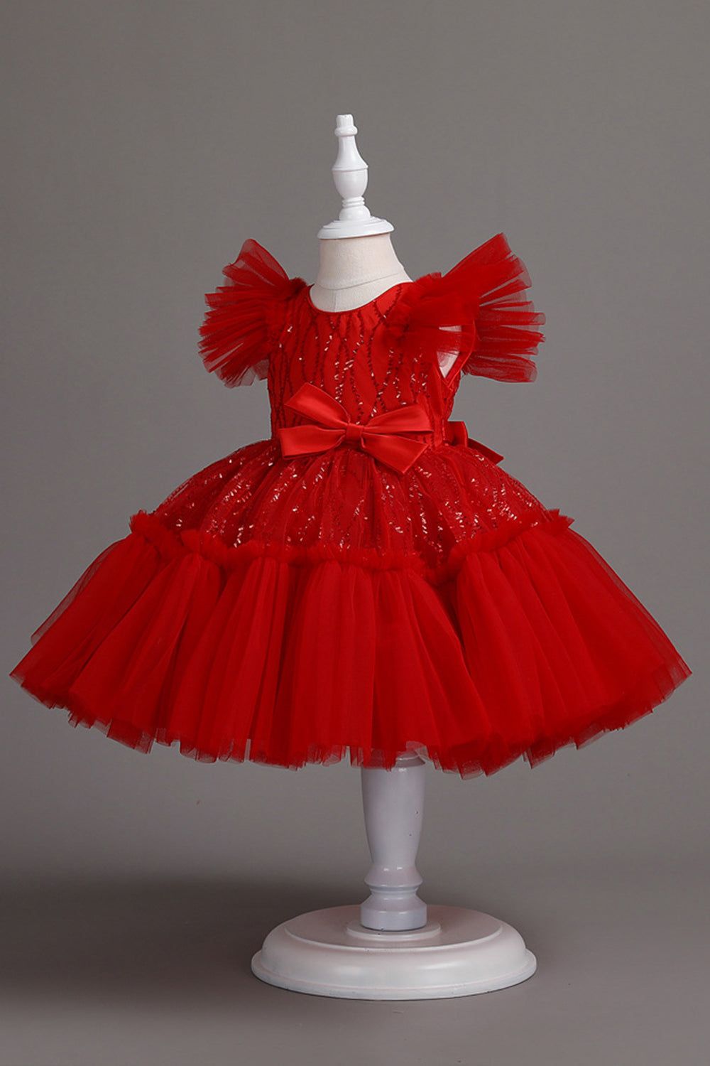 A Line Pescoço Redondo Vestido Vermelho de Menina