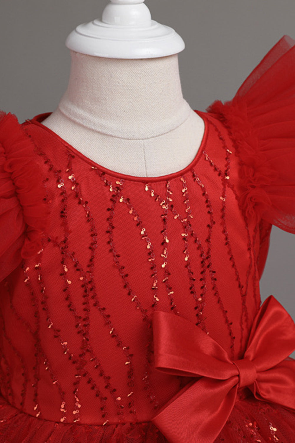A Line Pescoço Redondo Vestido Vermelho de Menina