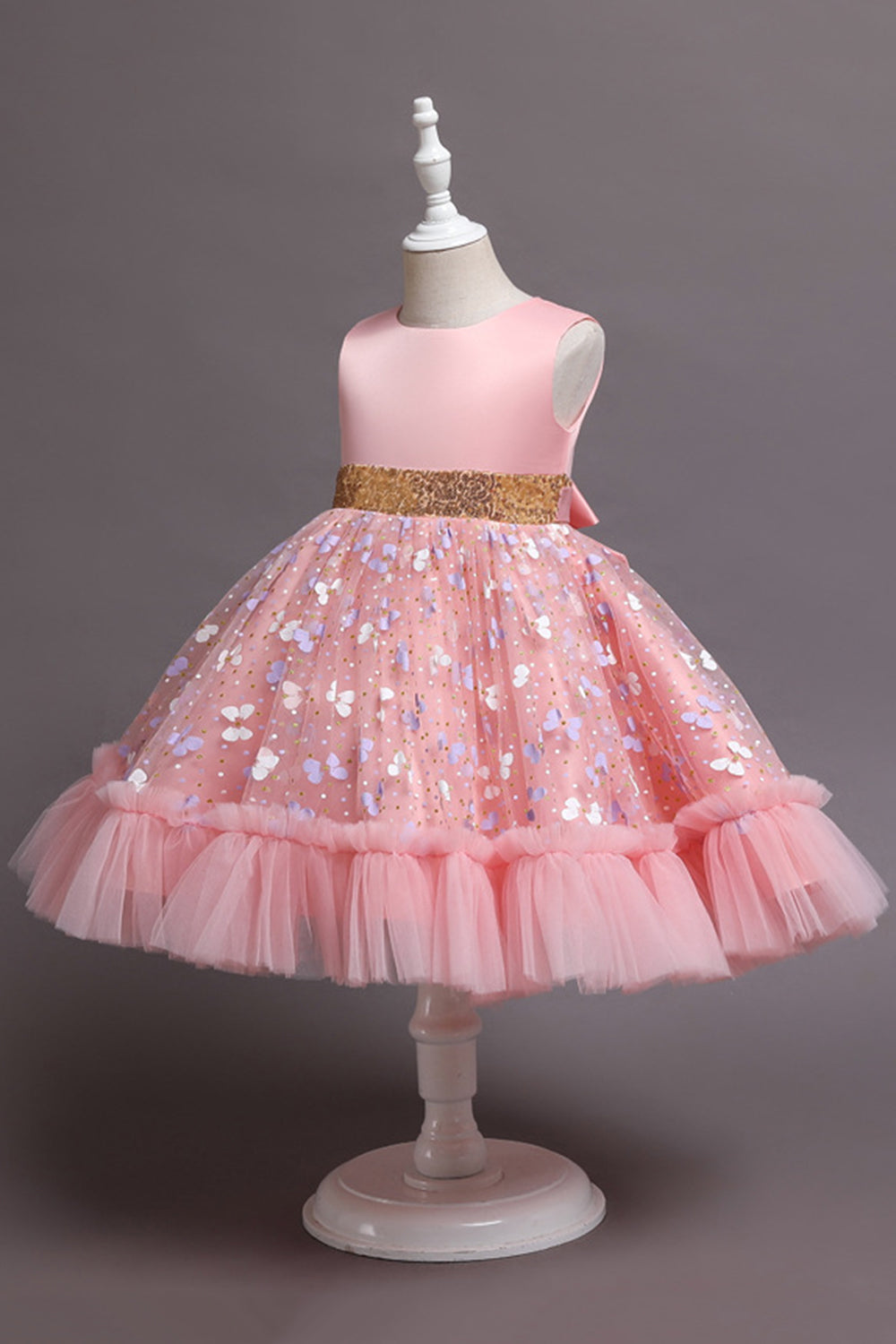 A Line Rosa Vestido de Menina Com Apliques