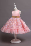 A Line Rosa Vestido de Menina Com Apliques