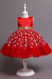 A Line Rosa Vestido de Menina Com Apliques