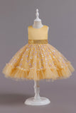 A Line Rosa Vestido de Menina Com Apliques