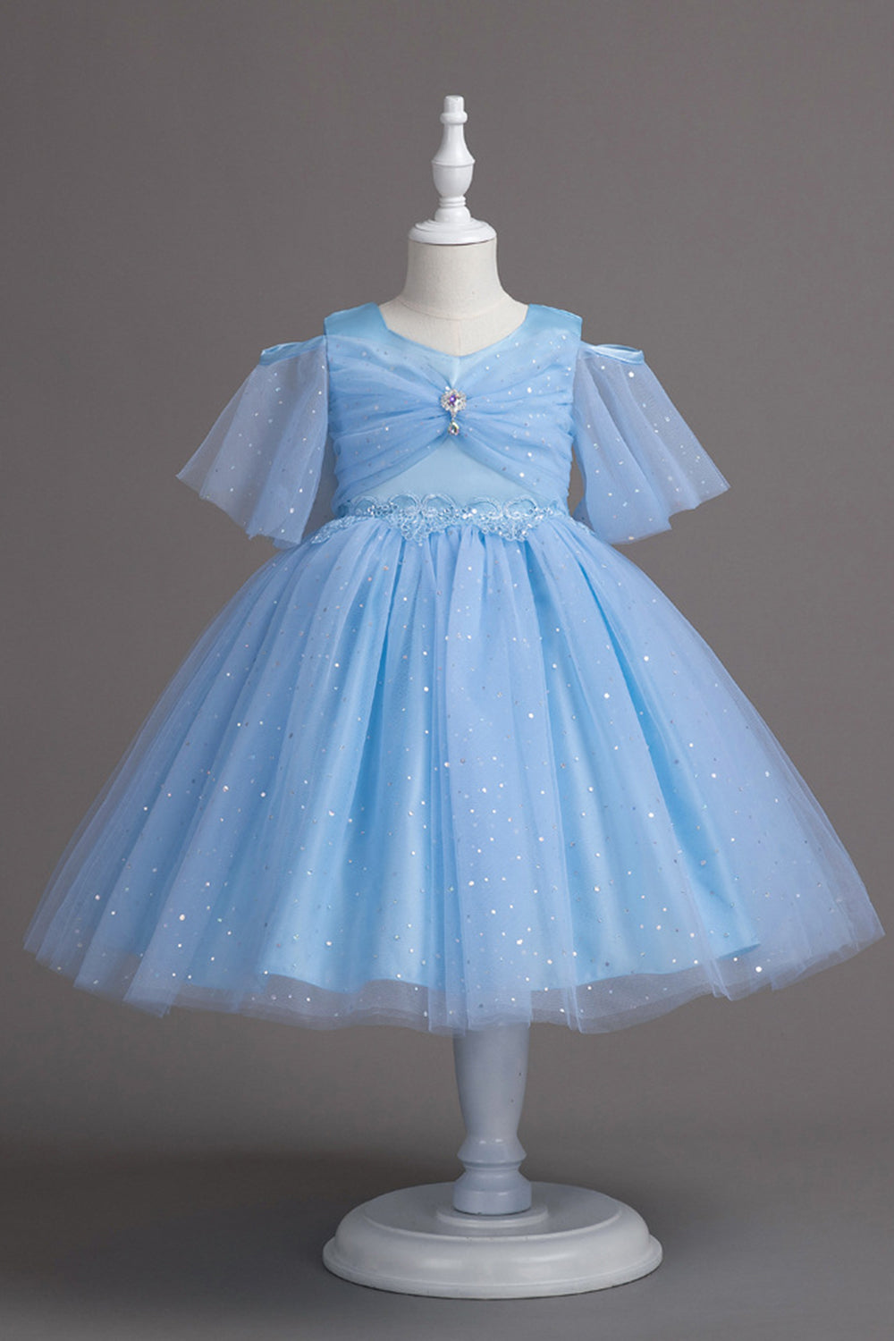 A Line Fora do Ombro Borgonha Vestido de Menina Tule