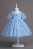 A Line Fora do Ombro Borgonha Vestido de Menina Tule