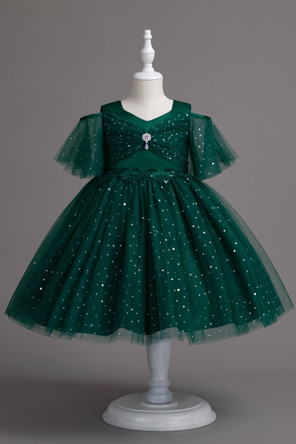 A Line Fora do Ombro Borgonha Vestido de Menina Tule