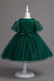A Line Fora do Ombro Borgonha Vestido de Menina Tule