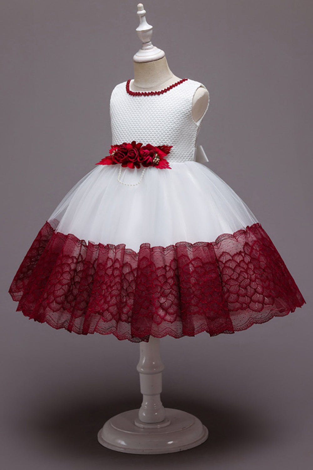 Rosa Sem Mangas Flor Tule Vestido de Menina Com Arco