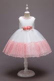 Rosa Sem Mangas Flor Tule Vestido de Menina Com Arco