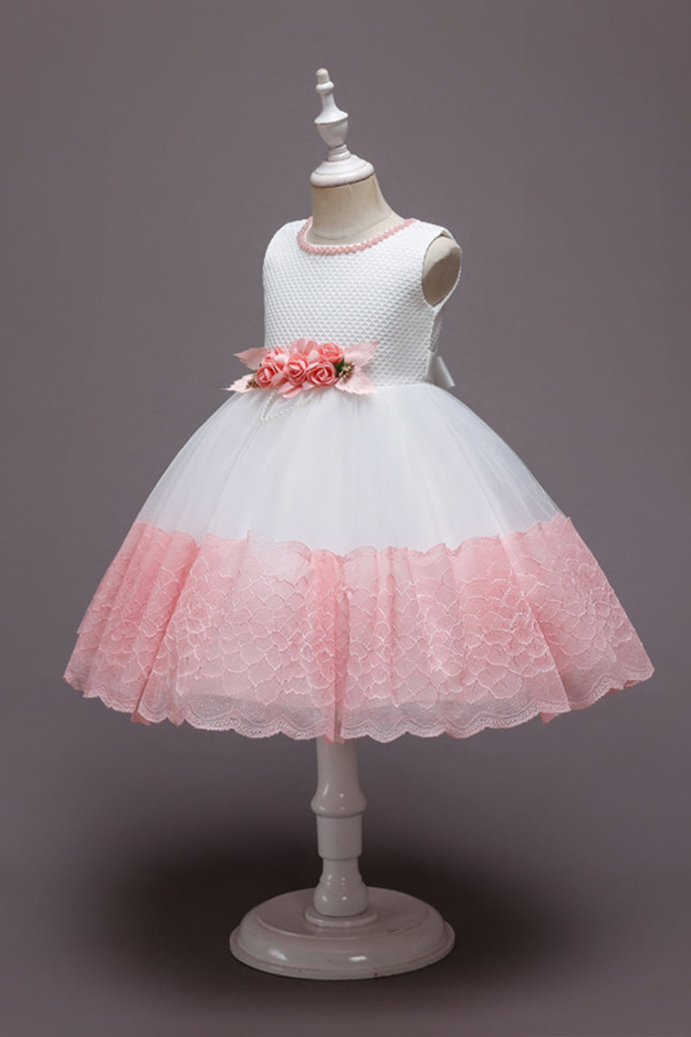 Rosa Sem Mangas Flor Tule Vestido de Menina Com Arco
