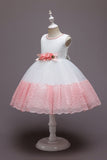 Rosa Sem Mangas Flor Tule Vestido de Menina Com Arco