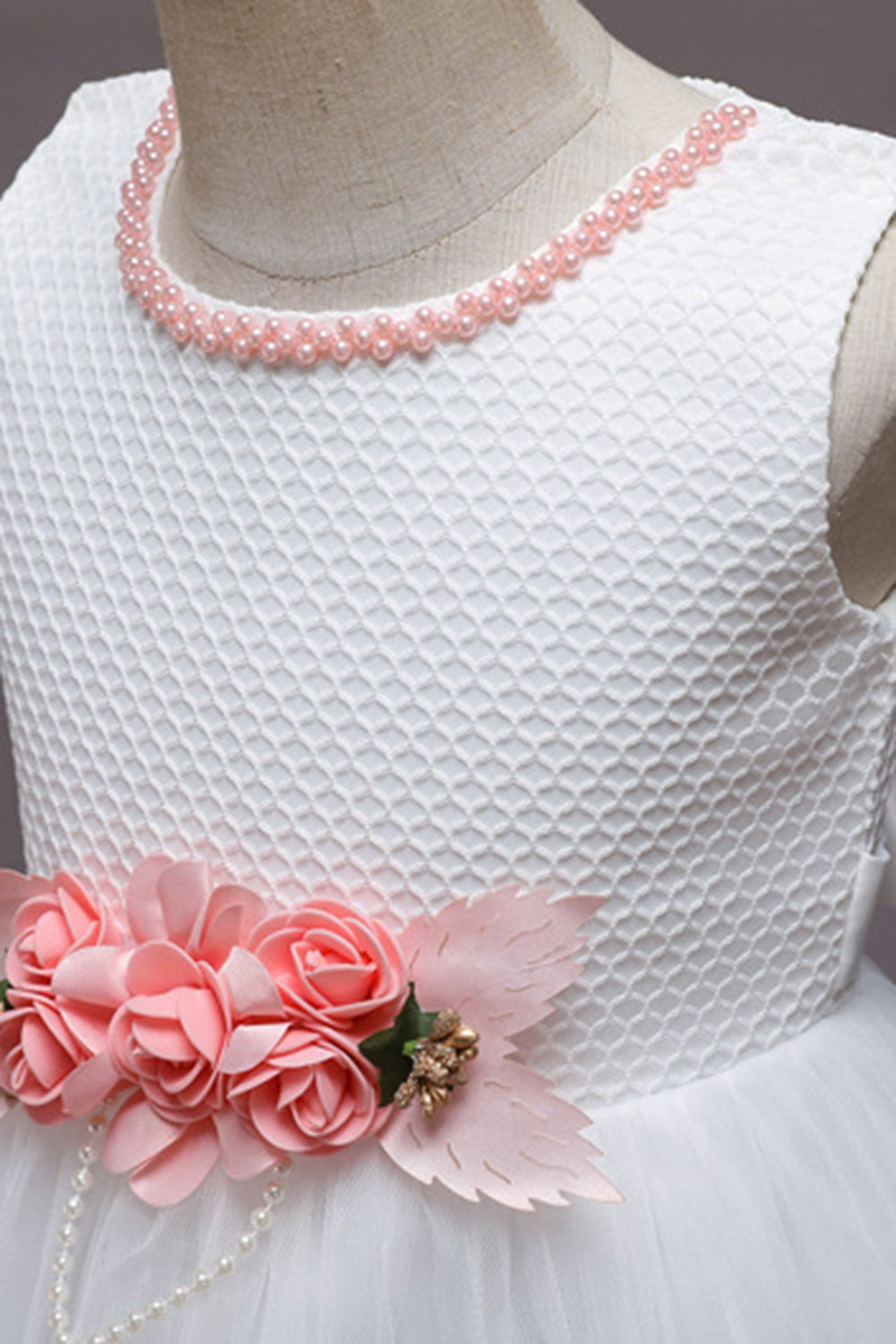 Rosa Sem Mangas Flor Tule Vestido de Menina Com Arco