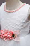 Rosa Sem Mangas Flor Tule Vestido de Menina Com Arco