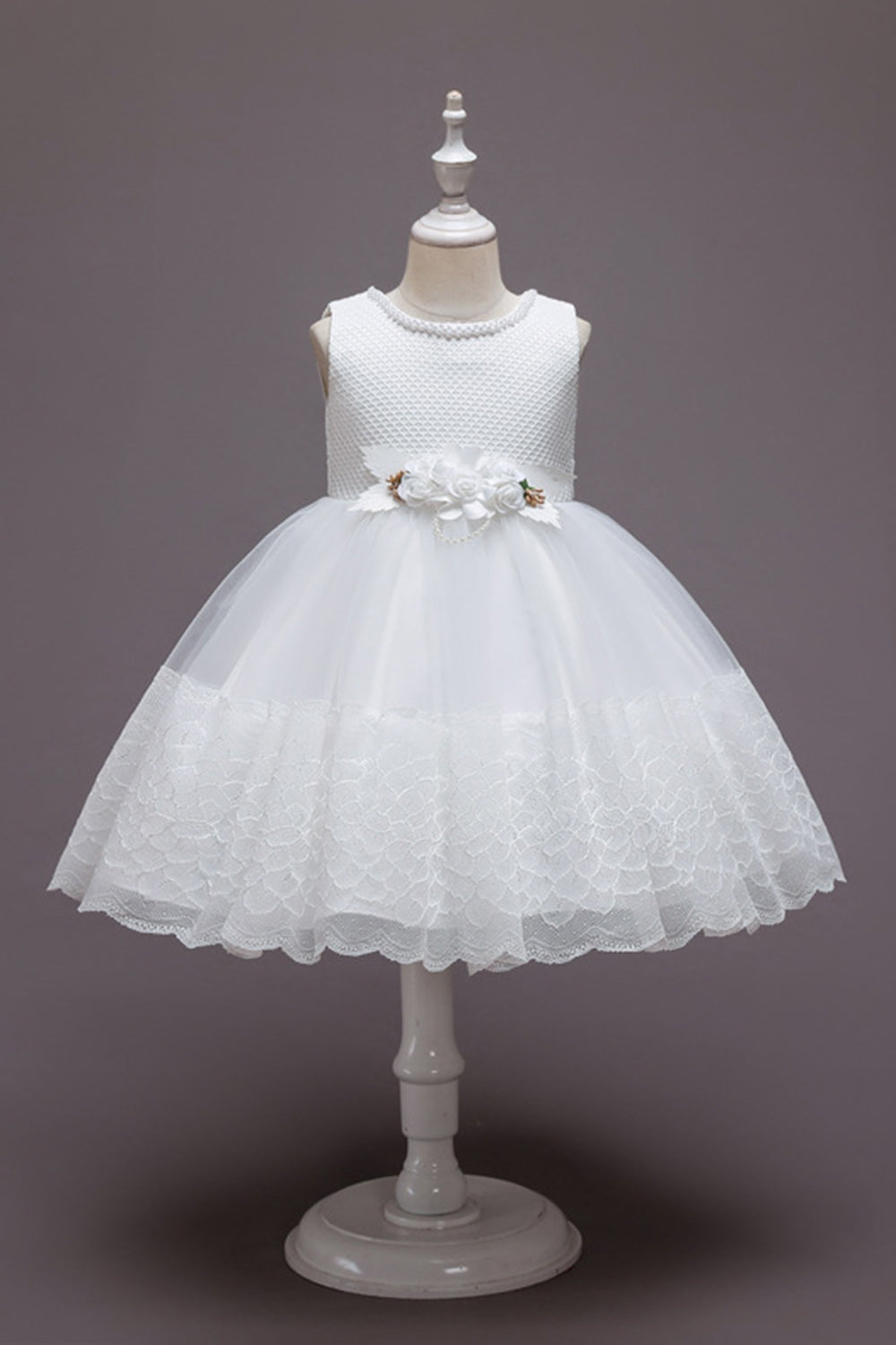 Rosa Sem Mangas Flor Tule Vestido de Menina Com Arco