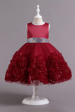 Fuchsia A Line Lantejoulas Vestido de Menina Flor