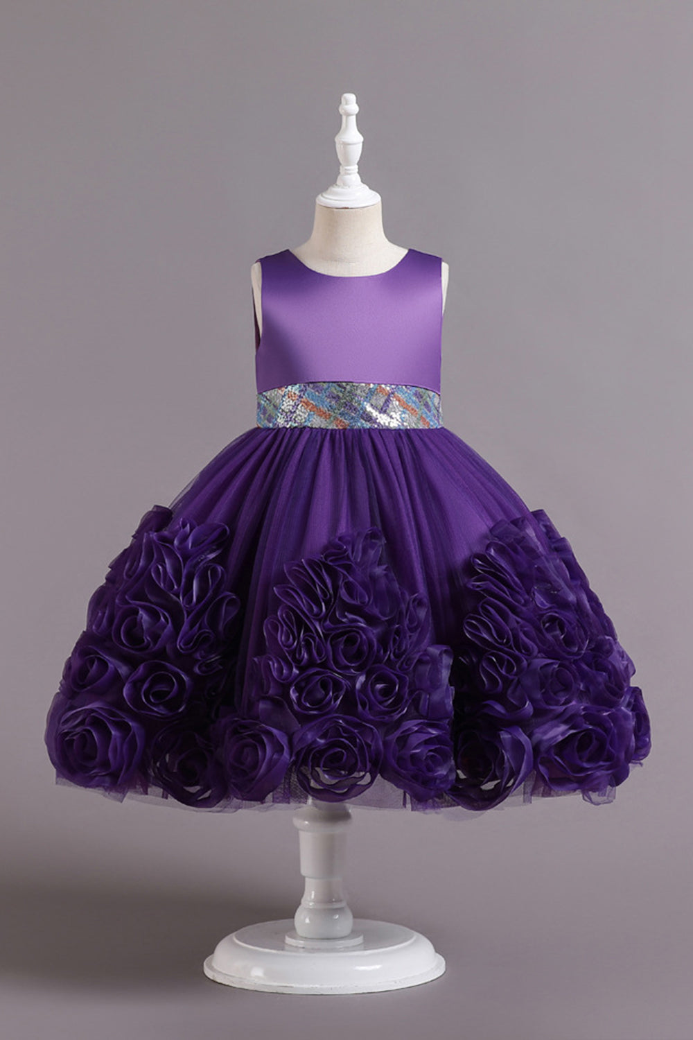 Fuchsia A Line Lantejoulas Vestido de Menina Flor