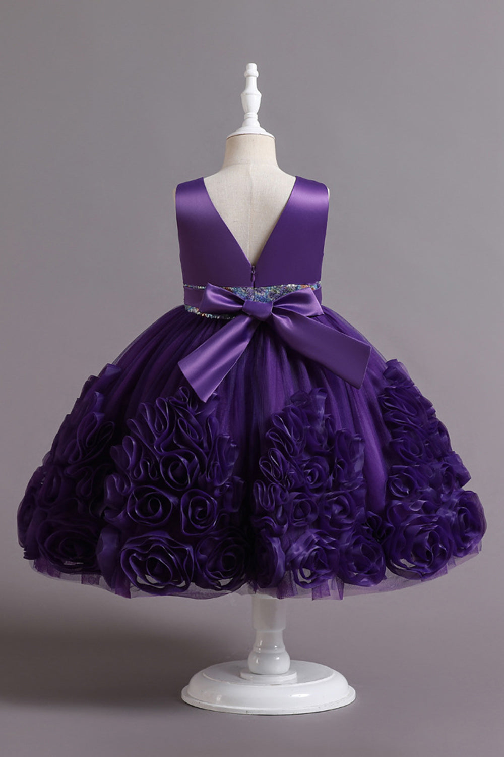 Fuchsia A Line Lantejoulas Vestido de Menina Flor