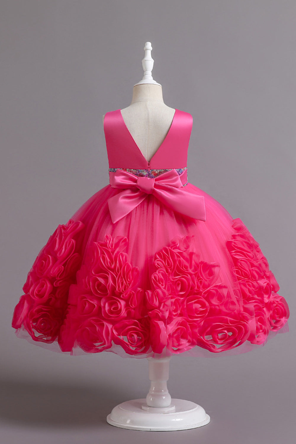 Fuchsia A Line Lantejoulas Vestido de Menina Flor