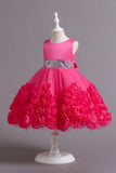 Fuchsia A Line Lantejoulas Vestido de Menina Flor