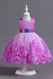 Fuchsia A Line Lantejoulas Vestido de Menina Flor